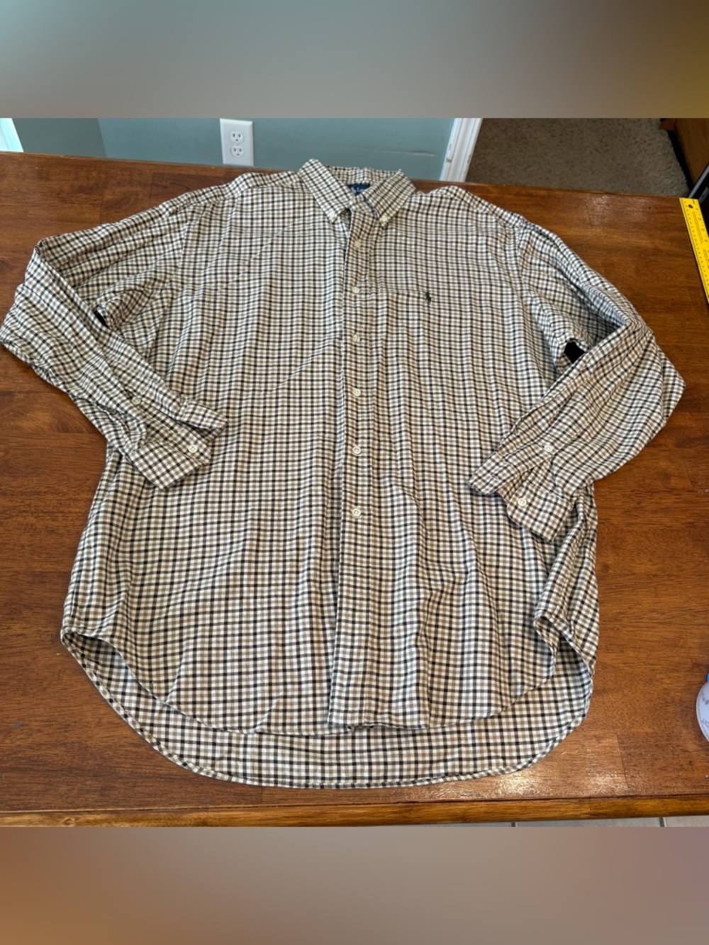 Polo Ralph Lauren "Blake" Fit Shirt Men's L Brown Cream Gingham Check Cotton